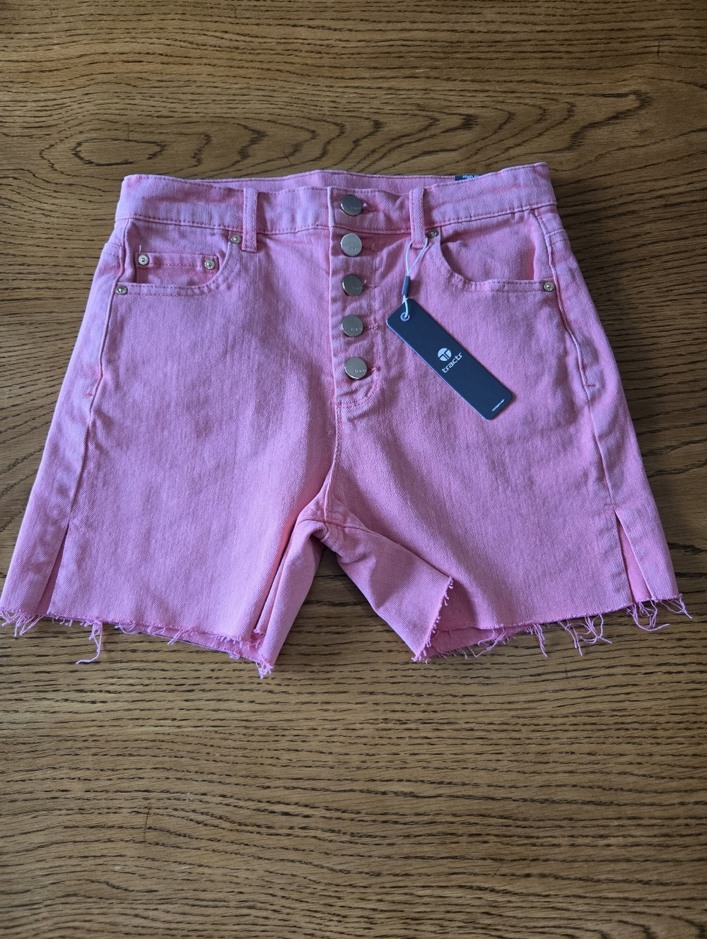 Tractr Pink High-Rise Button-Fly Denim Shorts